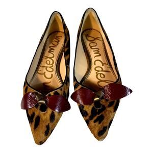 Sam Edelman RAZ Pointed Toe Flats Leopard Print Red Leather Bows 6M